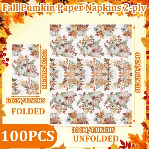 Miniatura 3 de Seajan 200 Piezas Servilletas de Papel de Calabaza de Otoño de Acción de Gracias Toallas de Mano Desechables para Baño Toallas de Invitados