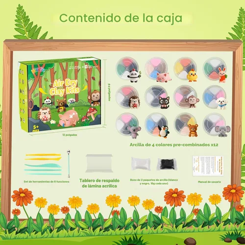 Miniatura 2 de Kit de arcilla seca al aire, 12 arcillas para modelar de animales para niños, arcilla Model Magic con herramientas de escultura y tutoriales, segura