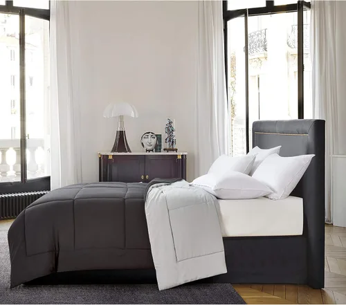 Blue Ridge Home Fashions - Edredón sintético de microfibra para todas las estaciones, relleno de poliéster hipoalergénico, Negro/Platino, Full/ Queen