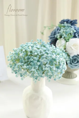 Miniatura 4 de Floroom - 18 ramitas artificiales de aliento de bebés Gypsophila, flores falsas de aspecto real color azul polvoriento para ramos de boda, centros