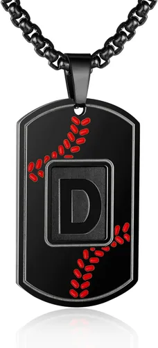 Miniatura 36 de A-Z Collar con etiqueta de perro para hombre, dije de béisbol, cadena de acero inoxidable de 22 + 2 pulgadas, regalo de joyería personalizado