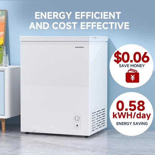 Miniatura 6 de BANGSON Congelador de pecho, congelador profundo de 5.0 pies cúbicos con cesta extraíble, termostato ajustable, mini congelador, ideal para Blanco