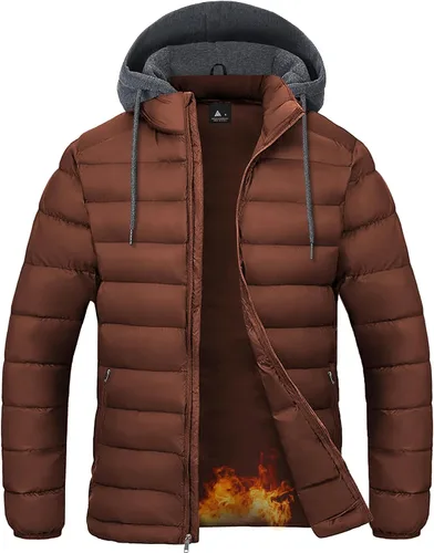 SWISSWELL Chaqueta Puffer Ligera para Hombre con Capucha Acolchada Aislante Resistente al Agua Abrigo Cálido de Invierno con Cremallera y Capucha