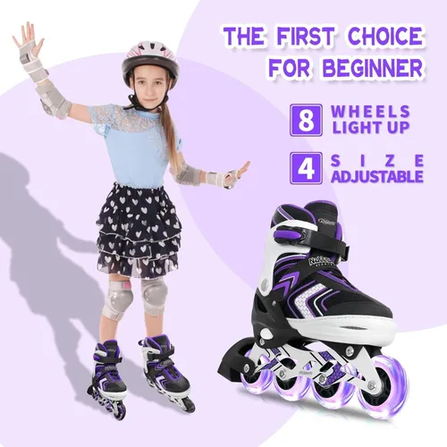 Miniatura 8 de Nattork Patines en línea ajustables para niñas y niños con ruedas completamente iluminadas, patines en línea para principiantes para niños y jóvenes