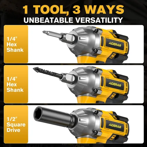 Miniatura 2 de Llave de impacto inalámbrica para batería DeWalt, 500 Nm (369 pies-libras) pistola de impacto sin escobillas de 1/2 pulgada y 1/4 pulgadas