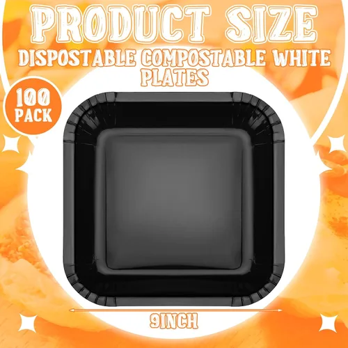 Miniatura 2 de Mifoci 100 platos de papel desechables cuadrados de 9 pulgadas, platos de postre para aperitivos a granel, para servir pasteles para cumpleaños