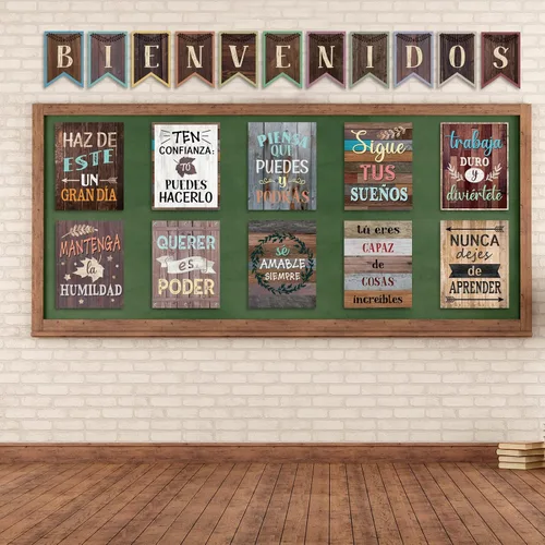Miniatura 7 de 21 carteles inspiradores españoles de Bienvenidos, estilo industrial retro, póster motivacional español, juego de tablones de anuncios para el aula