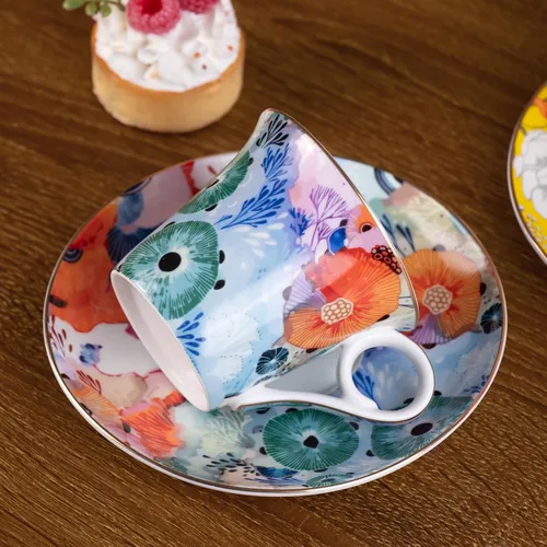 Miniatura 6 de KAMMAK - Juego de 2 tazas de té y platillos, tazas de café de porcelana reforzadas, tazas de expreso apilables de 5.7 onzas, demitasses de cerámica