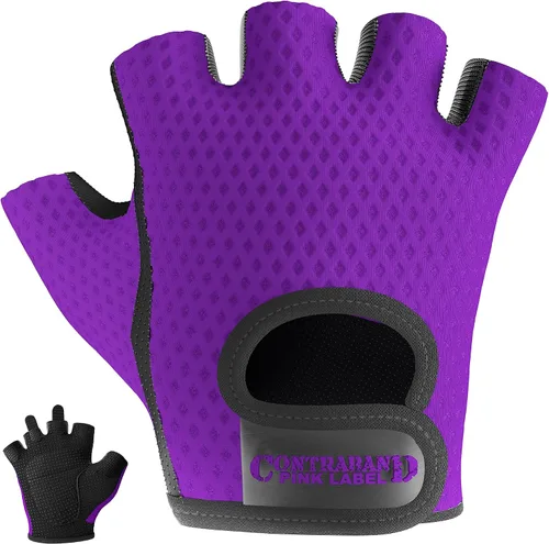Miniatura 8 de Contraband Pink Label 5307 Guantes de entrenamiento de diseñador para mujer Tela de malla de diamante de bajo sudor con palma de silicona