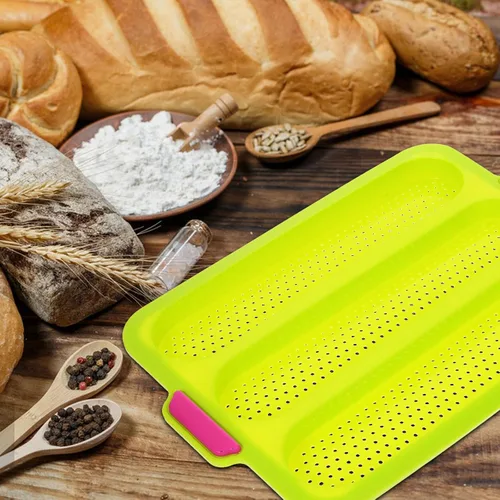 Miniatura 8 de Hemoton Sartén de silicona para baguette, sartén antiadherente para hornear pan francés, verde, 13.6x9.6x0.8 in