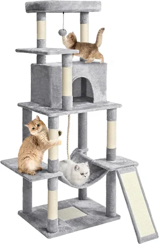 Miniatura 13 de ABCPET Torre de árbol para gatos de 63 pulgadas de varios niveles para gatos de interior con postes rascadores de sisal, condominio, hamaca, bola