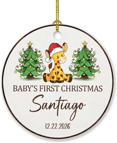 Miniatura 25 de Adorno de Navidad de la segunda Navidad del bebé 2026, marco de fotos de corona, adorno de segunda Navidad para papá, mamá, nombre de bebé
