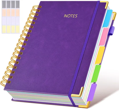 Miniatura 47 de Cuaderno universitario de espiral con tapa dura de cuero de 8 x 10 pulgadas, con pestañas separadoras extraíbles, para 5 materias, a rayas; diario