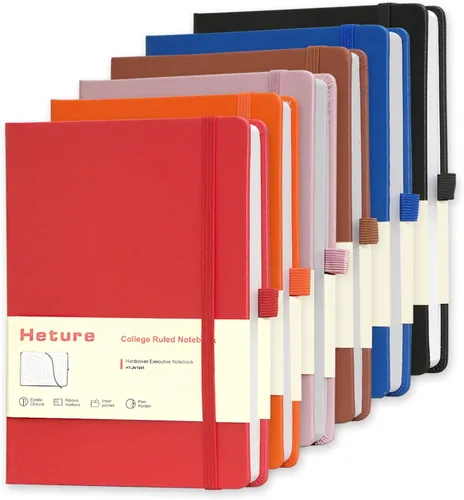 Miniatura 10 de Heture Cuadernos de tapa dura, cuadernos rayados A5 para escribir 160 páginas, 8.2 x 5.5 pulgadas, cuadernos clásicos a rayas para universidad, Negro