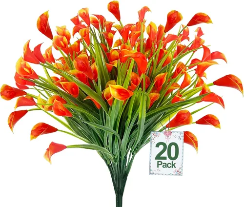 Miniatura 10 de TURNMEON 12 paquetes de flores artificiales de lirio de cala (240 cabezas), plantas falsas para exteriores, plantas falsas resistentes a los rayos