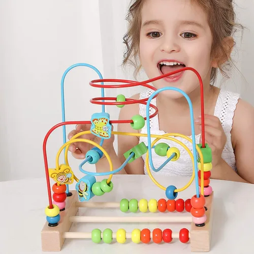 Miniatura 2 de Juguete de laberinto de cuentas para niños de 1, 2 y 3 años, juguetes circulares de montaña rusa coloridos de madera, juguetes educativos tempranos
