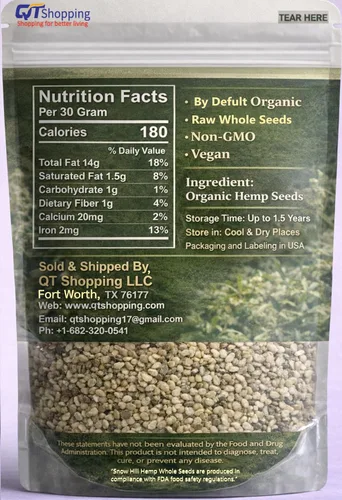 Miniatura 3 de Snow Hill Semillas de cáñamo enteras crudas orgánicas, 16 onzas (1 libra), sin cáscara, 0.35 oz de proteína vegetal y 0.42 oz de omegas por porción