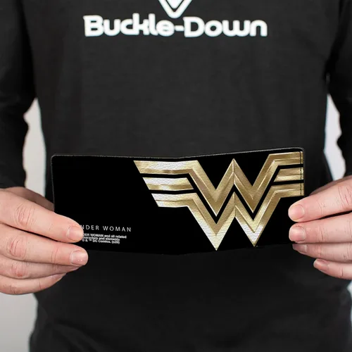 Miniatura 4 de Buckle-Down Billetera de DC Comics para hombre, plegable, Wonder Woman 1984 WW Logo Close Up Black Golds, cuero vegano, 4.0 x 3.5 pulgadas, Mujer