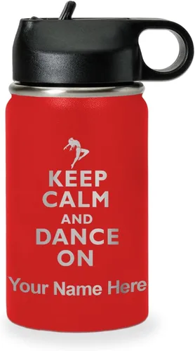 Miniatura 14 de LaserGram Botella de agua personalizada, mantén la calma y baila, acero inoxidable de doble pared aislada al vacío con popote superior, regalo Rosa