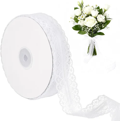 Rollo de cinta de encaje blanco de 50 yardas, encaje de ganchillo vintage para envolver regalos, proyectos de costura y manualidades, decoración de