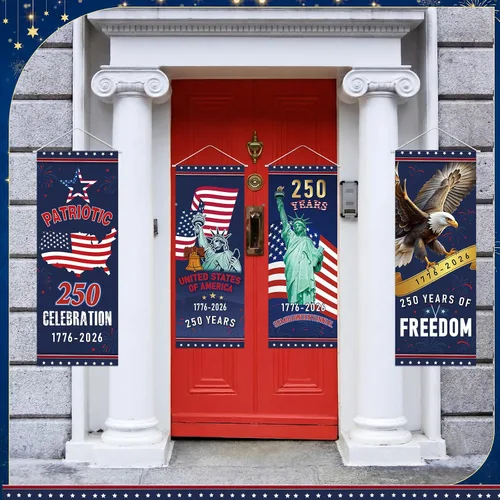 Miniatura 7 de Panelee 4 pancartas decorativas para el 250 aniversario de la bandera patriótica de Estados Unidos, para porche, telón de fondo colgante para el Día