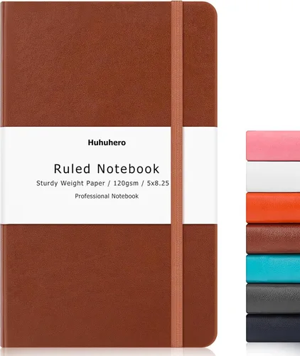 Huhuhero Cuaderno Diario, Diario de Líneas Rayadas, Tapa Dura Papel Premium Grueso de 120gsm con Cuaderno de Cuero Sintético para Escribir en
