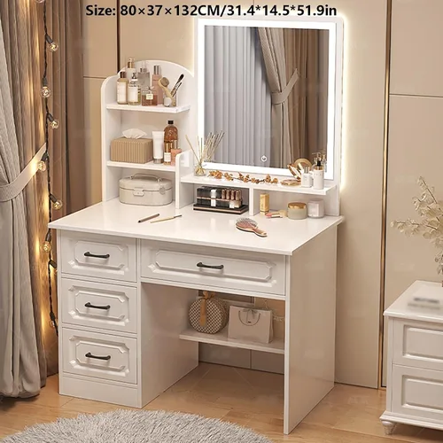 Miniatura 5 de Vanity Desk with Mirror and Lights,Makeup Vanity,Small Vanity Table for Bedroom,Classified Storage, Large-Capacity Desktop, Open Storage