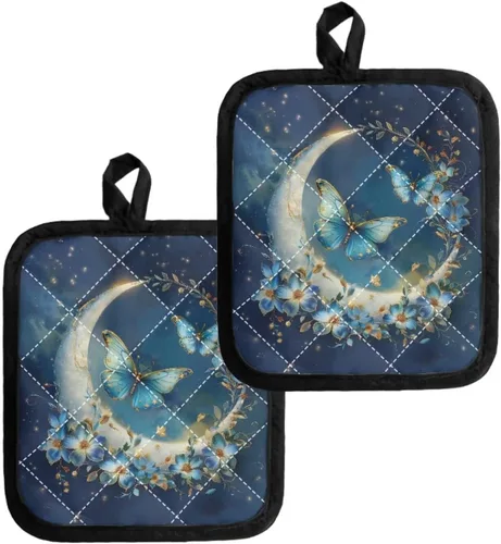 Miniatura 11 de UNICEU Porta ollas de mariposa con diseño de gallo, 2 paquetes para cocina, hornear, parrilla, cocinar, resistentes al calor, almohadillas calientes