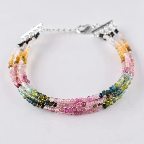 Miniatura 12 de Pulsera de piedras preciosas naturales, cuentas microfacetadas de 5 hebras, piedra energética, cristales curativos, chapado en plata, ajustable
