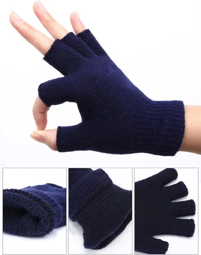 Miniatura 2 de SATINIOR 2 pares de guantes unisex de medio dedo para invierno, elásticos, sin dedos, talla común