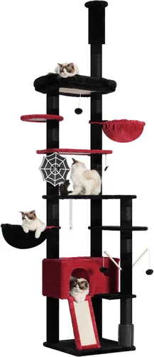 Hey-brother Árbol gótico para gatos, de 98.4 a 110.2 pulgadas, de piso a techo, altura ajustable, torre de escalada alta para gatos grandes y