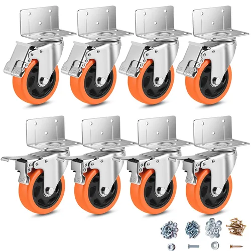 Miniatura 12 de Ruedas giratorias, juego de 4 ruedas en forma de L de 3 pulgadas de alta resistencia, 4 ruedas industriales con freno de poliuretano, ruedas