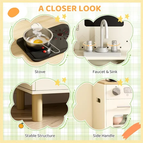 Miniatura 4 de MAMIZO Juego de cocina para niños, juego de simulación con pizarra y luces y sonidos realistas, cocina de madera interactiva definitiva con sonidos
