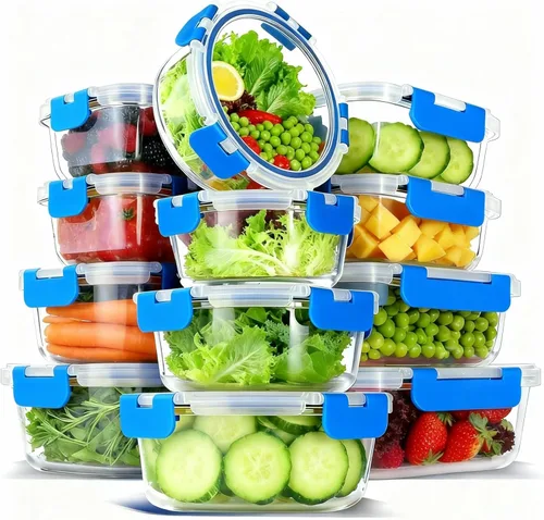 Miniatura 11 de Juego de 12 recipientes de vidrio para almacenamiento de alimentos con tapas de cierre a presión herméticas, recipientes de vidrio borosilicato Gris