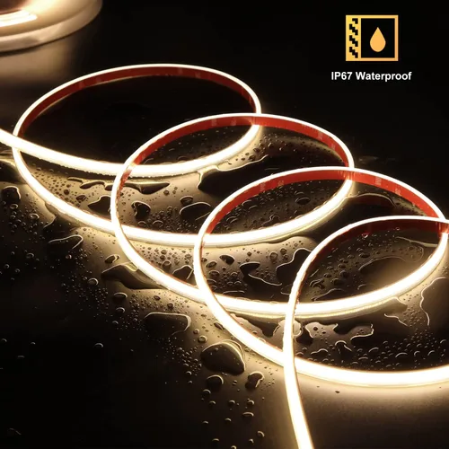 Miniatura 3 de dephen Tira de luces LED COB para exteriores de 16.4 pies, DC24 V 4000 K, 528 LEDS/m, IP67 impermeable cortable con cinta 3M para el hogar, balcón