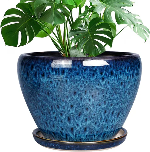 Miniatura 53 de Maceta de Cerámica Moderna con Esmalte para Suculentas con Agujero de Drenaje y Platillo, Maceta Redonda de 6 Pulgadas para Plantas de Flores