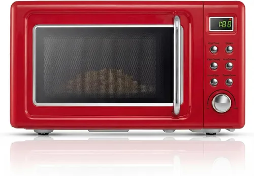 Miniatura 13 de ARLIME Microondas retro de 0.7 pies cúbicos, microondas para encimera de 700 W con 5 micro descongelación de potencia y función de cocción Blanco