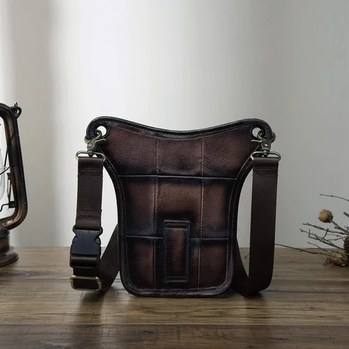 Miniatura 3 de Le'aokuu Riñonera deportiva de cuero genuino para mujer y hombre, riñonera, para montar a la cadera, para muslo, piernas cruzadas