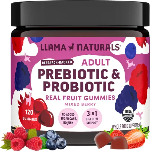 Miniatura 8 de Llama Naturals Probióticos para mujeres y hombres con fibra prebiótica, veganas, orgánicas, gomitas probióticas para apoyo a la salud intestinal