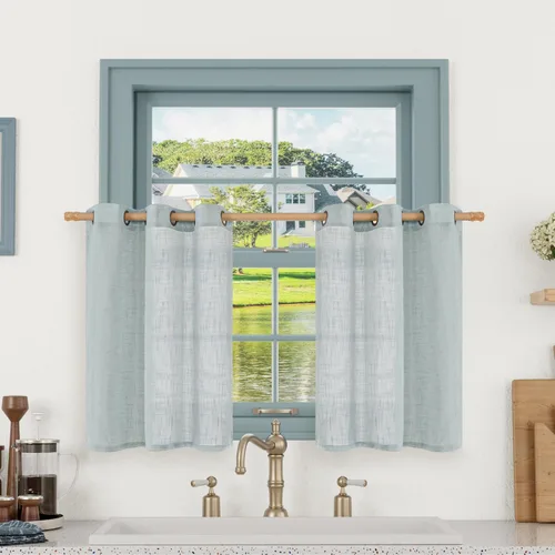 Miniatura 46 de LAMIT Cortinas de lino sintético para dormitorio, paneles filtrantes de luz, cortinas de lino con protección de privacidad con ojales para ventanas