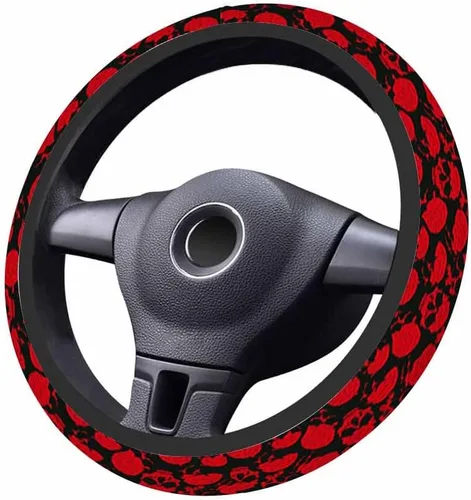 Miniatura 4 de Funda para Volante de Coche de Cráneo Humano Cráneo Sonriente Siniestro en Estilo Retro con Texto Manuscrito Funda para Volante de Coche Decoración