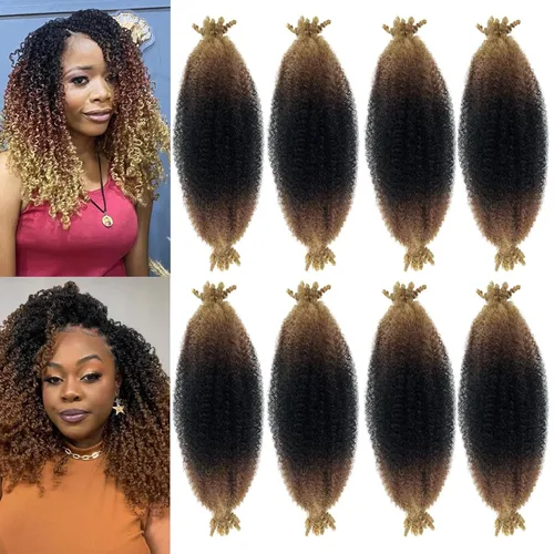 Miniatura 6 de Trenzas de pelo rizado anudadas a crochet estilo afro Marley, 12 pulgadas, pelo pre-separado y trenzado en resorte, trenzas de pelo afro rizado y 4#