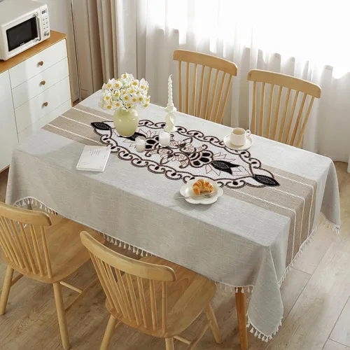 Miniatura 2 de CLEENTABLE Camino de mesa decorativo con cuentas de 36 pulgadas, diseño floral hecho a mano con respaldo de poliéster duradero para comedor, mesa