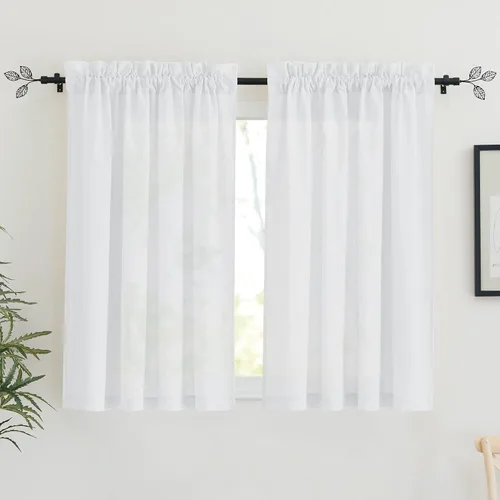 Miniatura 52 de RYB HOME - Cortinas de lino natural de 36 pulgadas de largo, juego de 2 paneles - Cortinas tejidas de lino suaves y transpirables, cortinas ligeras