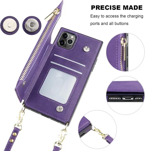 Miniatura 6 de Bocasal Funda tipo cartera cruzada para iPhone 11 Pro con tarjetero, protector de ranura para tarjetas con cremallera, a prueba de golpes