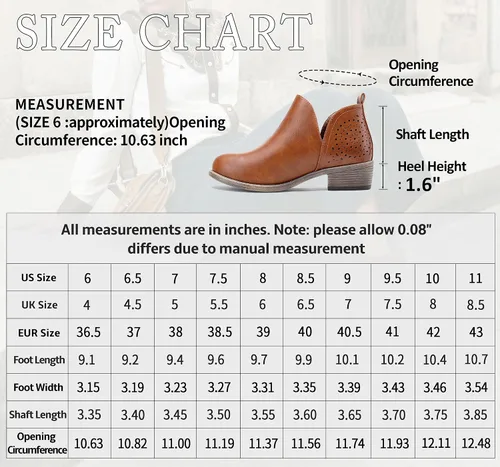 Miniatura 7 de VEPOSE botas al tobillo para mujer con tacón bajo y grueso, con perforaciones, botas de vaquero