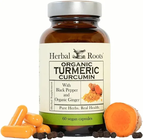 Herbal Roots Cápsulas de curcumina de cúrcuma, extra fuerte, 1300 mg, hechas con raíz de cúrcuma orgánica, 95% curcuminoides, mejor absorción con