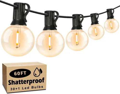 Miniatura 13 de Luces de Cadena LED para Exteriores de 50 Pies Impermeables, Brillantes 2700K, Luces de Cadena para Patio LED con 27 Bombillas Globo G40