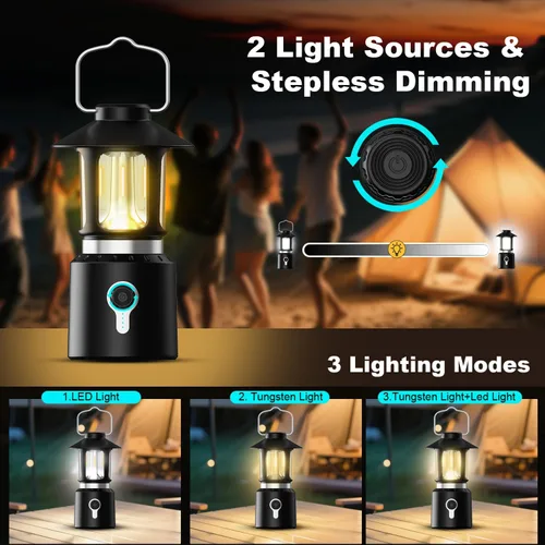 Miniatura 2 de Linterna LED telescópica para campamento, 8000 mAh, funciona con pilas, luces de campamento vintage, 3 modos de luz, luces de tienda de campaña