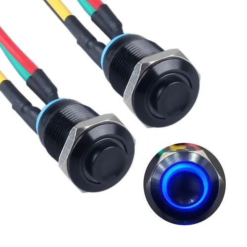Miniatura 8 de 2 interruptores de botón con pestillo de 0.472 in con cable pre-soldado de 5.9 in 1NO 12V-24V ON-Off para orificio de montaje de 1/2 pulgada, anillo